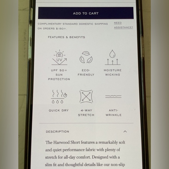 Holderness & Bourne NWT The Harwood Short Navy UPF 50 Quick Dry Anti Wrinkle 38” - Picture 9 of 9